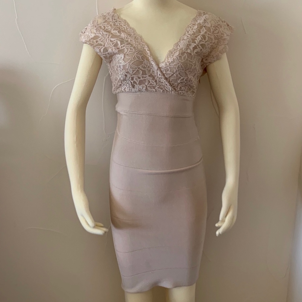 Bebe Bandage Beige Lace Dress M